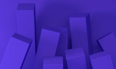 Düşen dikdörtgen podyumları olan leylak soyut bir arka plan. 3d oluşturma