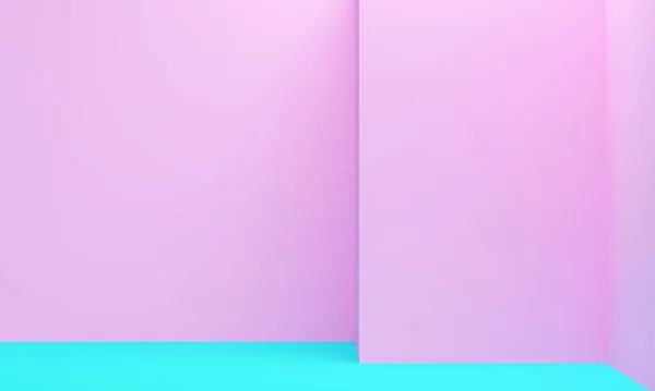 Prázdný moderní pokoj s růžovou stěnou a modrou podlahou. 3D vykreslování — Stock fotografie