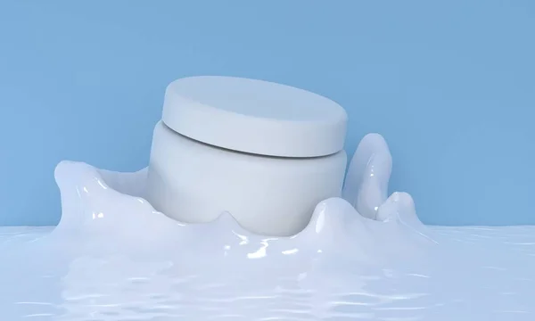 白い化粧瓶とクリームとモックアップブルーのスタジオの背景 美しさと健康の概念 3Dレンダリング — ストック写真