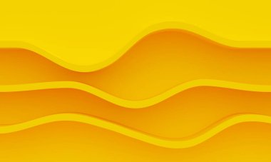 Empty shelf wave on yellow wall. Minimalist backdrop design for product promotion. 3d rendering