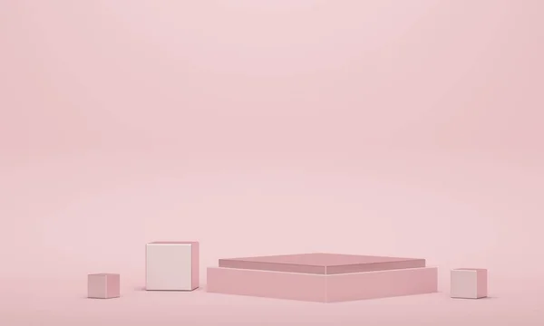 Κενή Πλατφόρμα Ρόμβος Μεταλλικούς Κύβους Ροζ Φόντο Σχεδιασμός Backdrop Για — Φωτογραφία Αρχείου