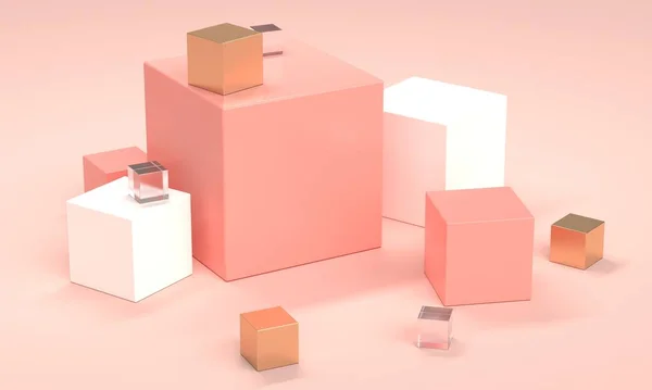 Рожевий Абстрактний Фон Золотими Скляними Кубиками Дизайн Тла Просування Продуктів — стокове фото