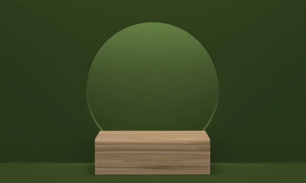 Quarto Verde Com Janela Redonda Pódio Madeira Projeto Pano Fundo — Fotografia de Stock