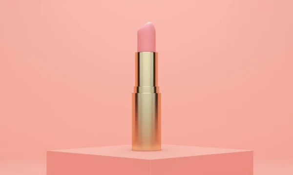Mockup Gold Lipstick Coral Podium Beauty Fashion Concept Rendering — Stock Photo, Image