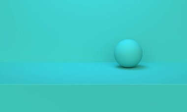 Raftaki soyut arkaplan turkuaz küresi. 3d oluşturma