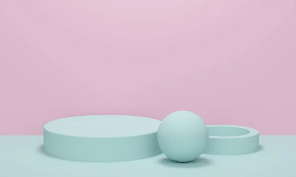 Pódio de cosméticos e uma bola em um contexto rosa. Renderização 3d — Fotografia de Stock