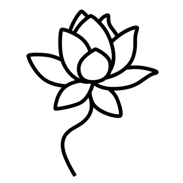 Black Line Flower Water Lily Isolated White Background Flat Design — Stock Vector