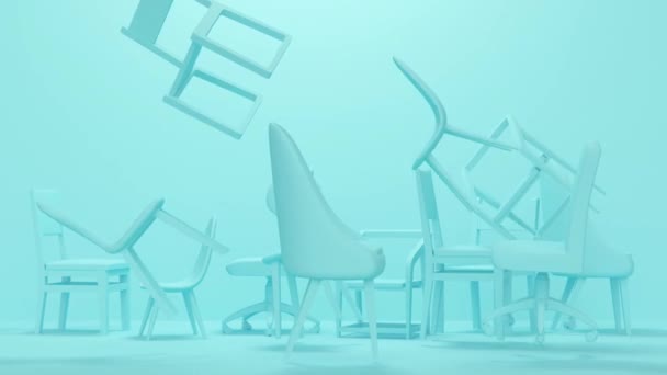 3D kompozice se židlemi ve zdi. Minimální moderní design pohybu. — Stock video