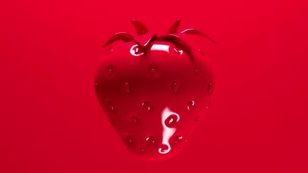 3D Large juicy strawberry on a red background with bright studio lighting. Minimal modern seamless motion design — Stock Video