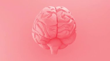 3D Low poly human brain on a pink background. Minimal modern seamless motion design.
