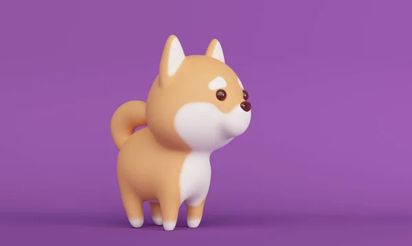 Niedlicher Shiba Inu Hund auf fliederfarbenem Hintergrund. 3D-Darstellung — Stockfoto