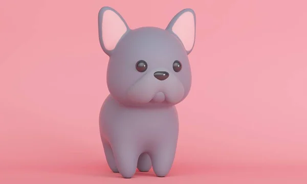 Cute little dog French Bulldog na różowym tle. 3d renderowanie — Zdjęcie stockowe