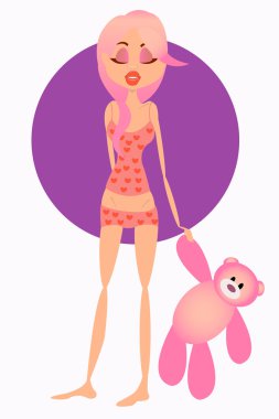 kız pembe bir ayı tutan pijama