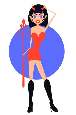 bir takım küçük şeytan ile siyah saçlı kadın