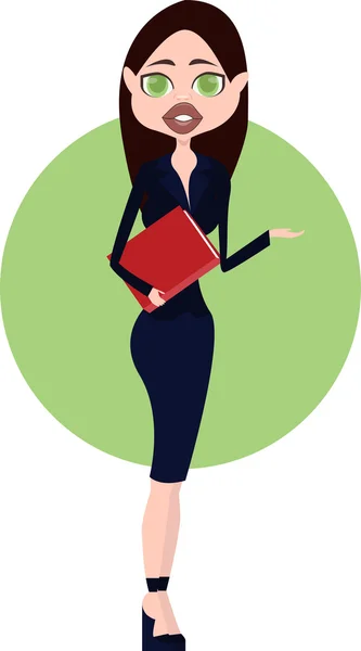 Business lady i blå kostym håller en röd mapp — Stock vektor