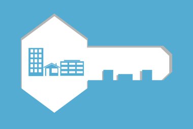 Arka plan mavi tuş üzerinde düz ev