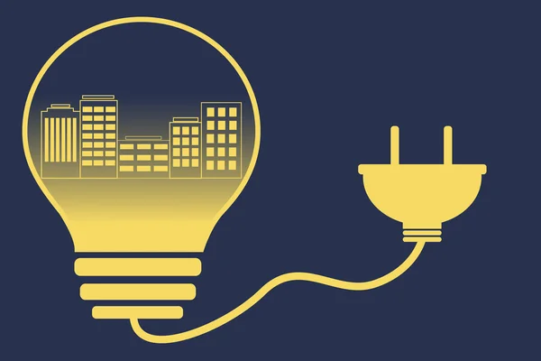 Ville sur fond d'ampoules connectées à l'électricité — Image vectorielle