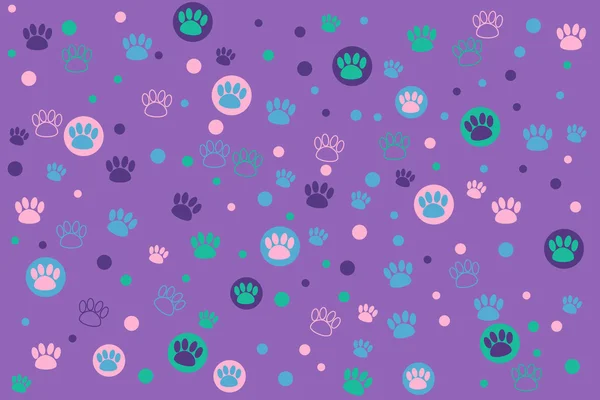 Pegada de animais colorida em um fundo roxo — Vetor de Stock