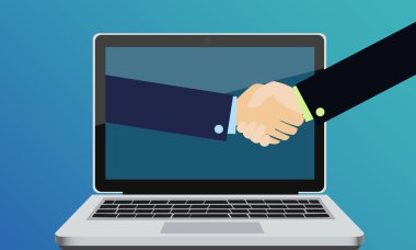 Online anlaşma. Takım elbiseli iki iş adamları el sıkışma