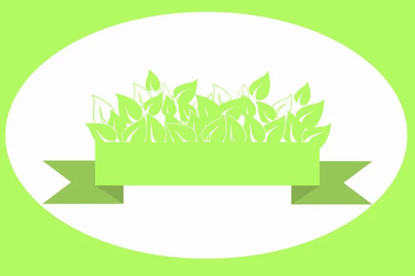 Várias folhas verdes em uma fita verde — Vetor de Stock