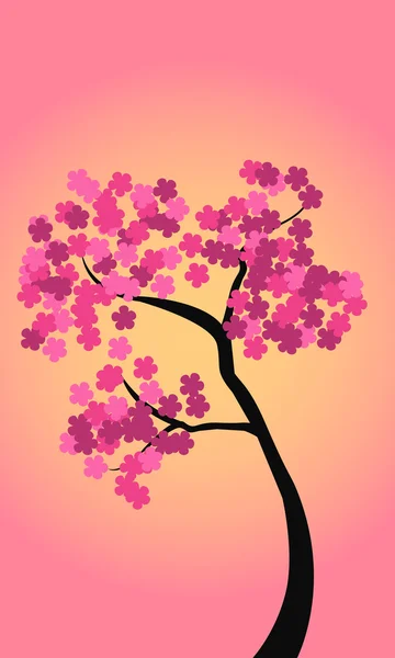 Tree with pink flowers on a background of a sunset — Stock Vector