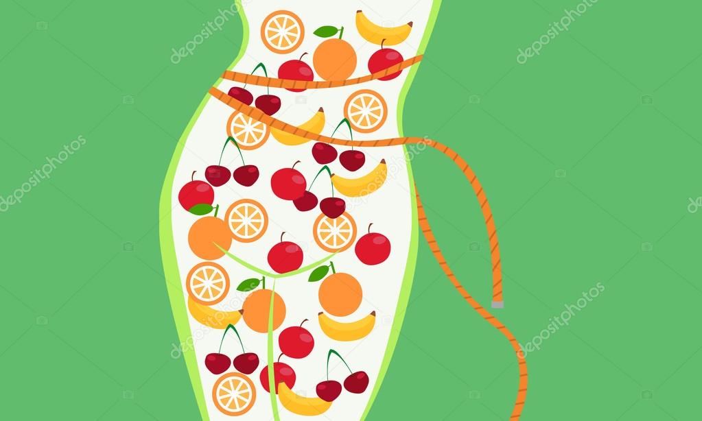Proper nutrition. Silhouette body thin girl filled up fruit