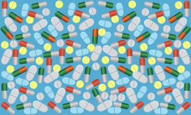 Web sitesi için renkli hapları ile mavi arka plan