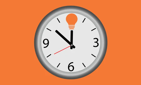 새로운 아이디어에 대 한 시간입니다. 램프 기호 아이디어 시계. — 스톡 벡터