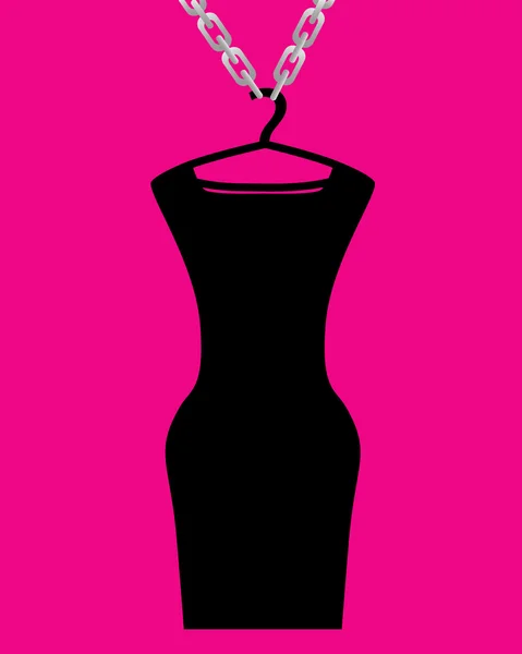 Pequeño vestido negro vestido con una percha y cadena. Ilustración vectorial — Archivo Imágenes Vectoriales