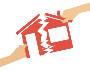 Devralma. İnsanlar ev ikiye bölün. Vektör çizim