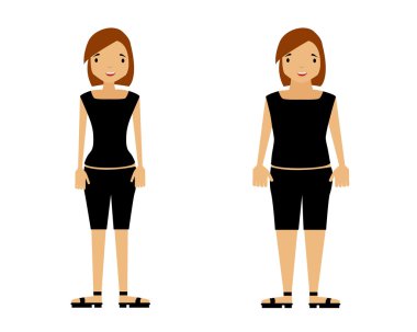 Kalın ve ince kadın beyaz bir arka plan üzerinde. Vektör çizim