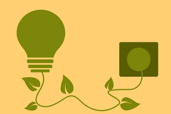 Зеленая энергетика. Лампочка с зажатыми листьями. Векторная иллюстрация . — стоковый вектор