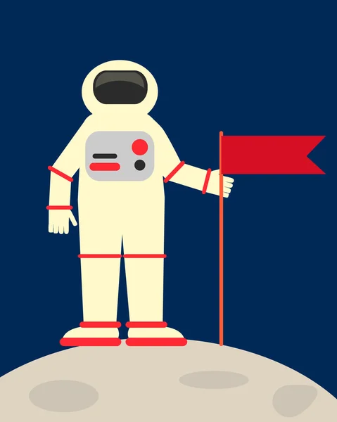 Astronaut puts a flag on the moon. Vector illustration — Stock Vector
