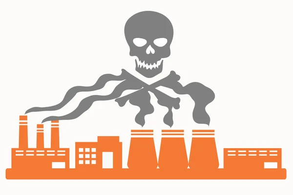 Contaminación atmosférica. Planta con humo en forma de cráneo. Ilustración vectorial — Archivo Imágenes Vectoriales