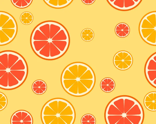 Fondo naranja brillante y pomelo. Pedazos de fruta. Patrón sin costura vectorial — Vector de stock