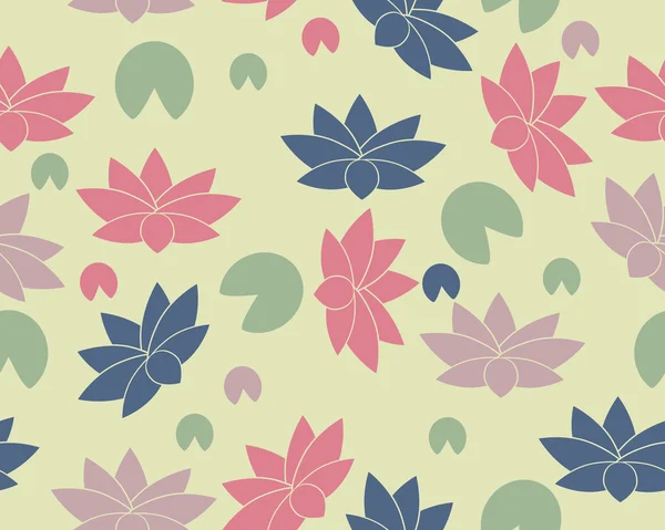 Background with lotus flowers and leaves. Vector seamless pattern — Stock Vector