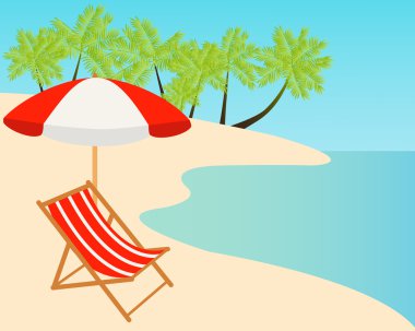 Beach chairs on the tropical sand beach. Vector illustration clipart