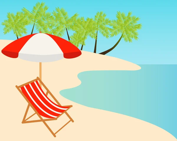 Beach chairs on the tropical sand beach. Vector illustration — Stock Vector