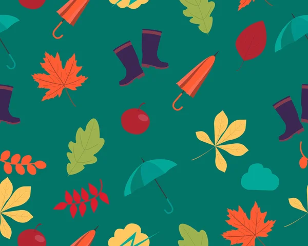 Herbsthintergrund. Blätter und Zubehör. Vektor nahtloses Muster — Stockvektor