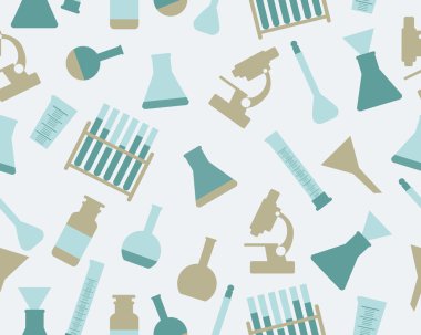 Arka plan Kimya. Labaratuar donanımları. Vektör seamless modeli