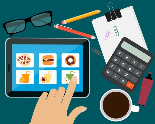 Office online yemek siparişi adam. Vektör çizim
