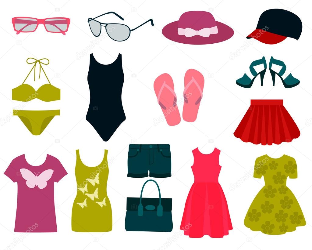 Set of summer clothes and accessories. Vector illustration