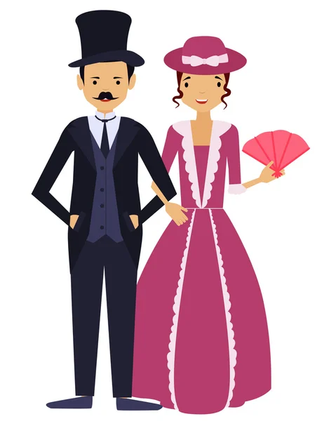 Signore e signori. Uomo e donna in abiti vintage. Illustrazione vettoriale — Vettoriale Stock