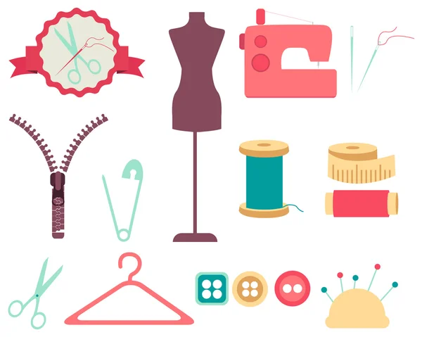 Ensemble d'outils à coudre et accessoires. Collection d'éléments de design. Illustration vectorielle — Image vectorielle