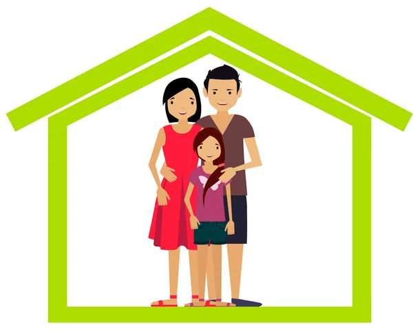 Happy family in a house. Mother, father and daughter. Vector illustration — Stock Vector