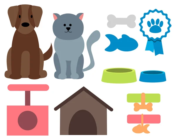 Піктограми домашніх тварин. Кіт, собака та аксесуари. Векторні ілюстрації — стоковий вектор