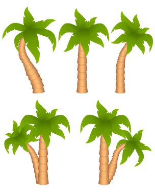 Beyaz arka plan üzerinde izole palmiye ağaçları kümesi. Vektör çizim