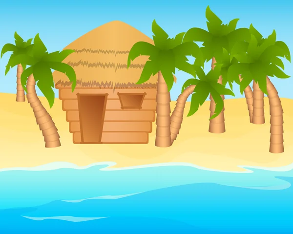 Verão tropical. Palmeiras e casa de praia. Ilustração vetorial —  Vetores de Stock
