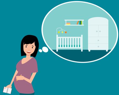 Çocuk odası. Tasarım bir oda planlama hamile bir kadın. Vektör çizim