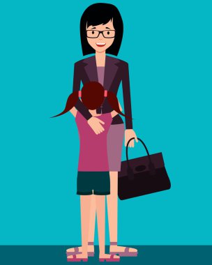 Aile. Gelen kızı sarılma anne eve işten sonra. Vektör çizim